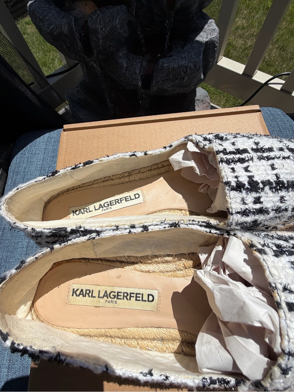 KARL LAGERFELD Black & White Tweed Espadrille Flats - Picture 5 of 5